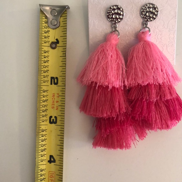 3” tassel pink on pink dangle summer earrings - Picture 6 of 8